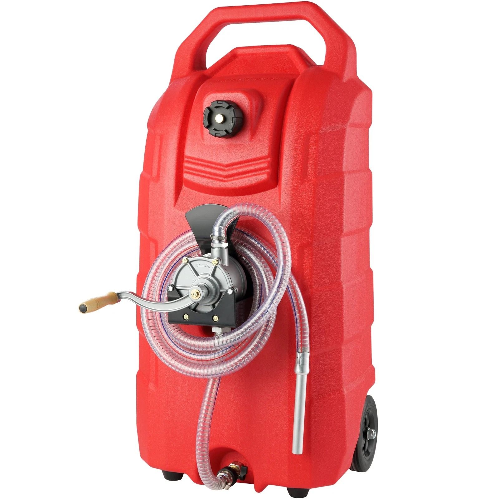 16 Gallon Fuel Caddy Portable Gas Storage Tank with Wheels and Manual Pump Fuel Transfer System