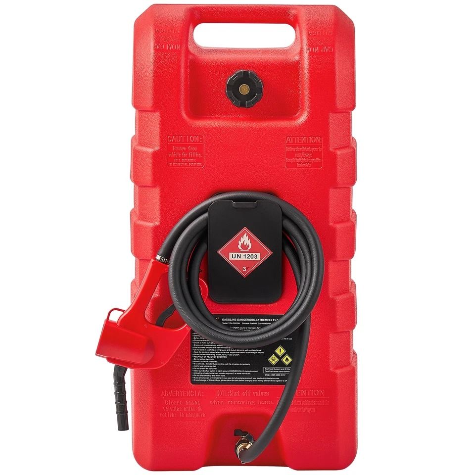 15 Gallon Portable Fuel Tank Caddy with Hand Pump & Gravity Feed for Gasoline and Diesel Transfer