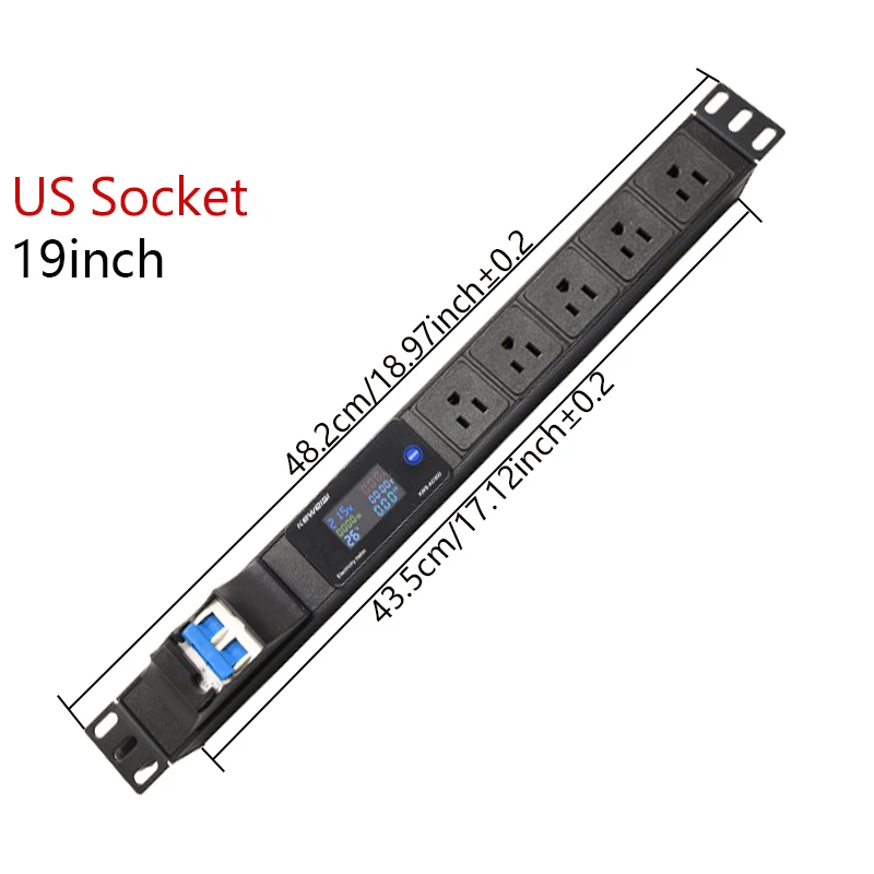Cabinet Rack Power Strip with Digital Voltmeter & Ammeter Universal Outlet, Surge Protection, and Energy Monitoring
