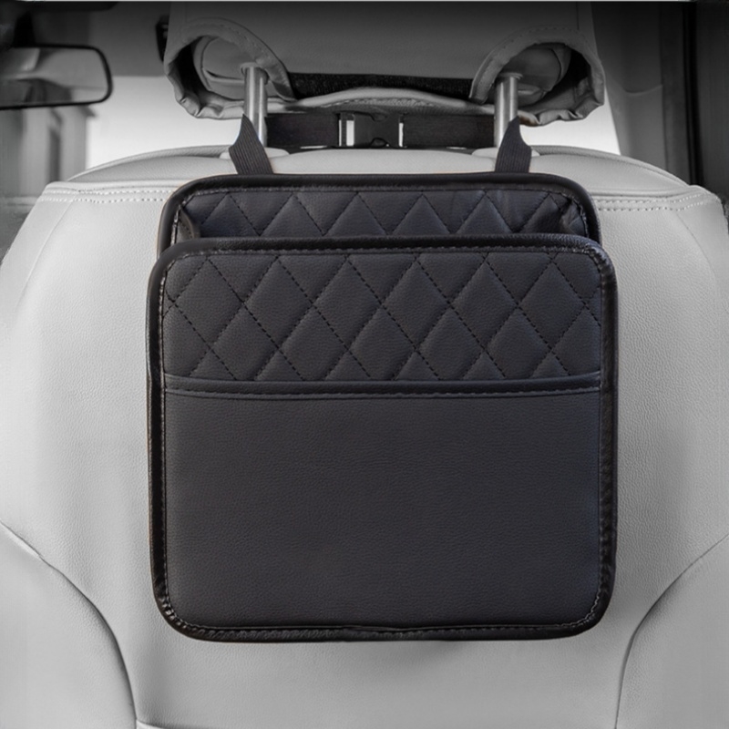 Large Capacity Leather Car Seat Organizer with Trash Bin Waterproof Car Backseat Storage Pocket