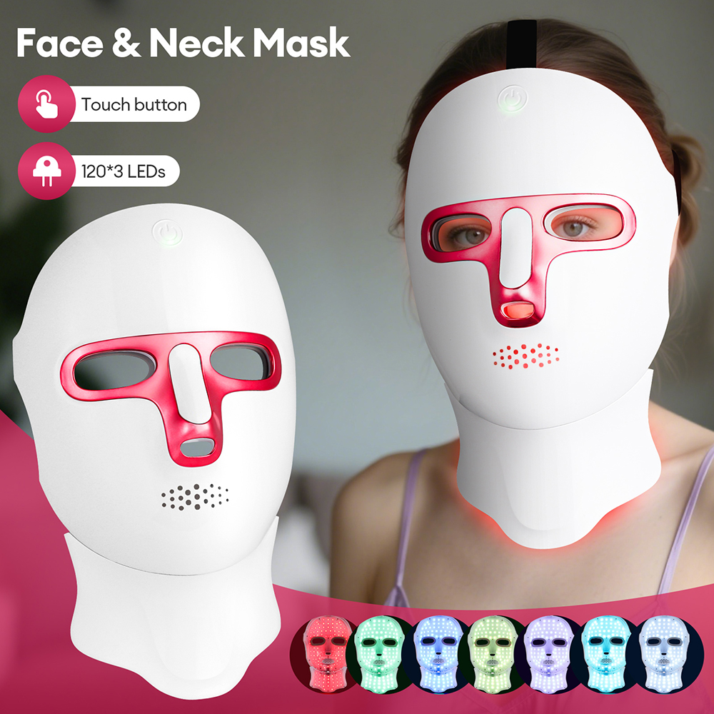 7 Color LED Light Therapy Mask Wireless Red Light Therapy Mask for Face and Neck Skin Rejuvenation