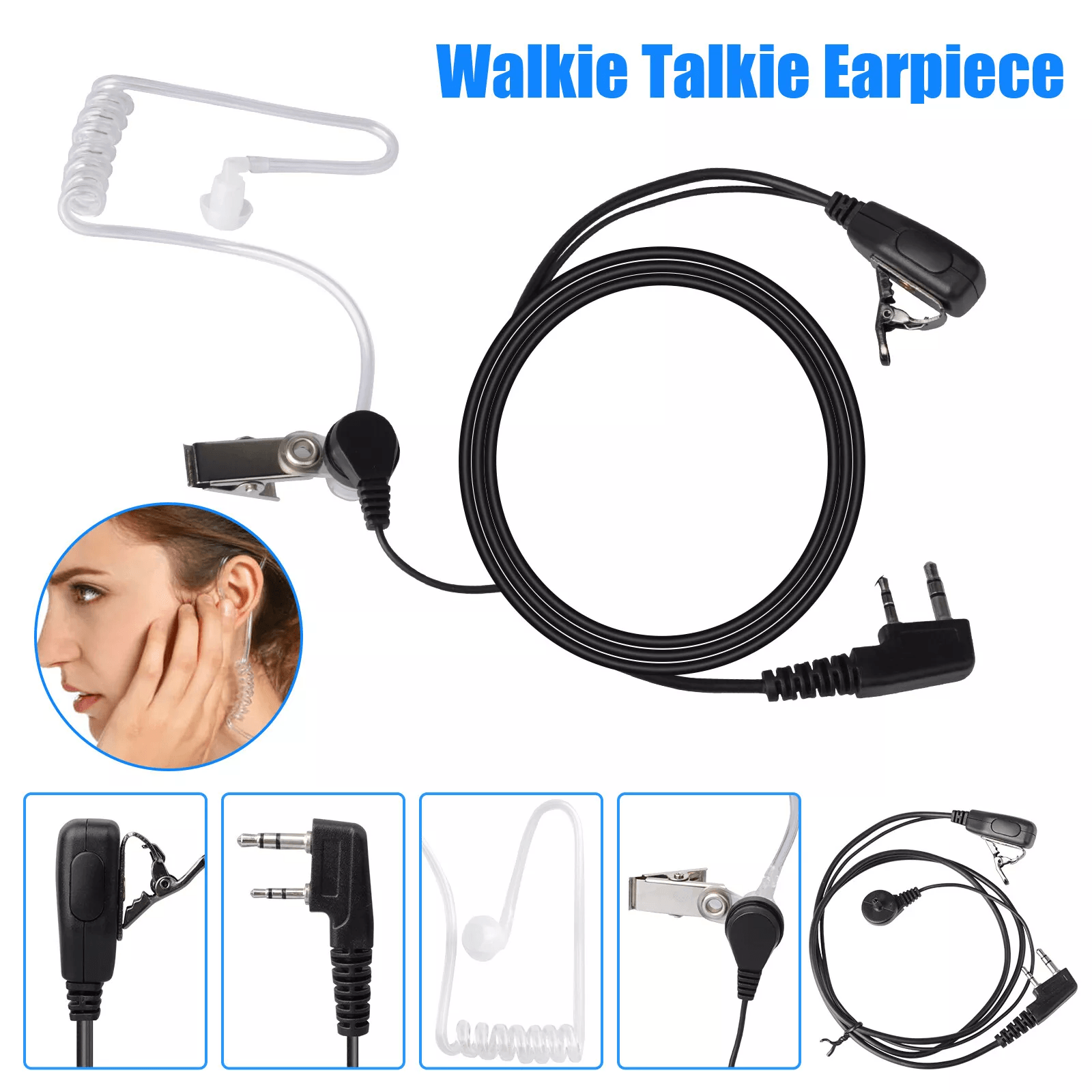 2 Pin Walkie Talkie Earpiece Headset Mic PTT for BAOFENG Two-Way Radio Acoustic Tube Security Surveillance