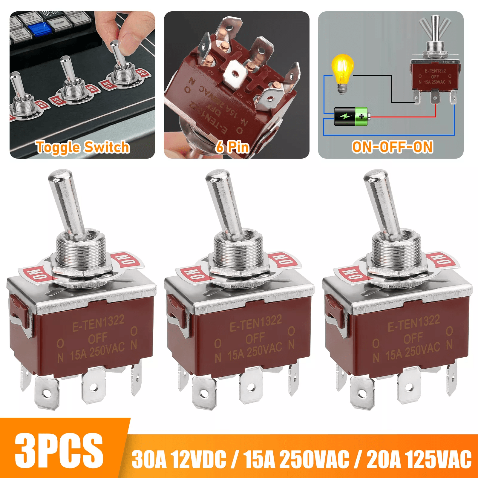3PCS Heavy Duty Toggle Switch ON/OFF/ON 6-Pin | Inspire Uplift