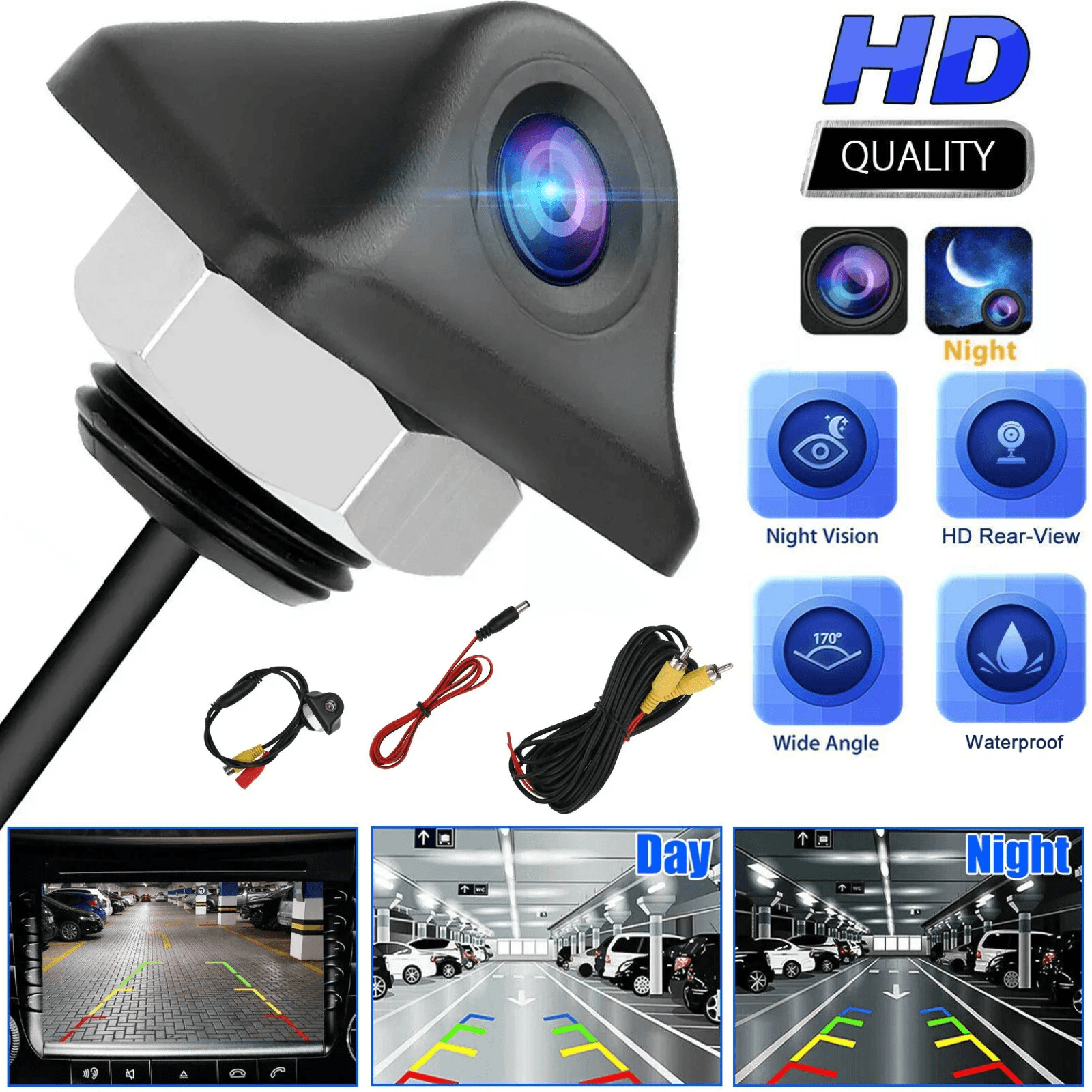 HD Reverse Parking Camera, Waterproof Rear View Cam with Night Vision