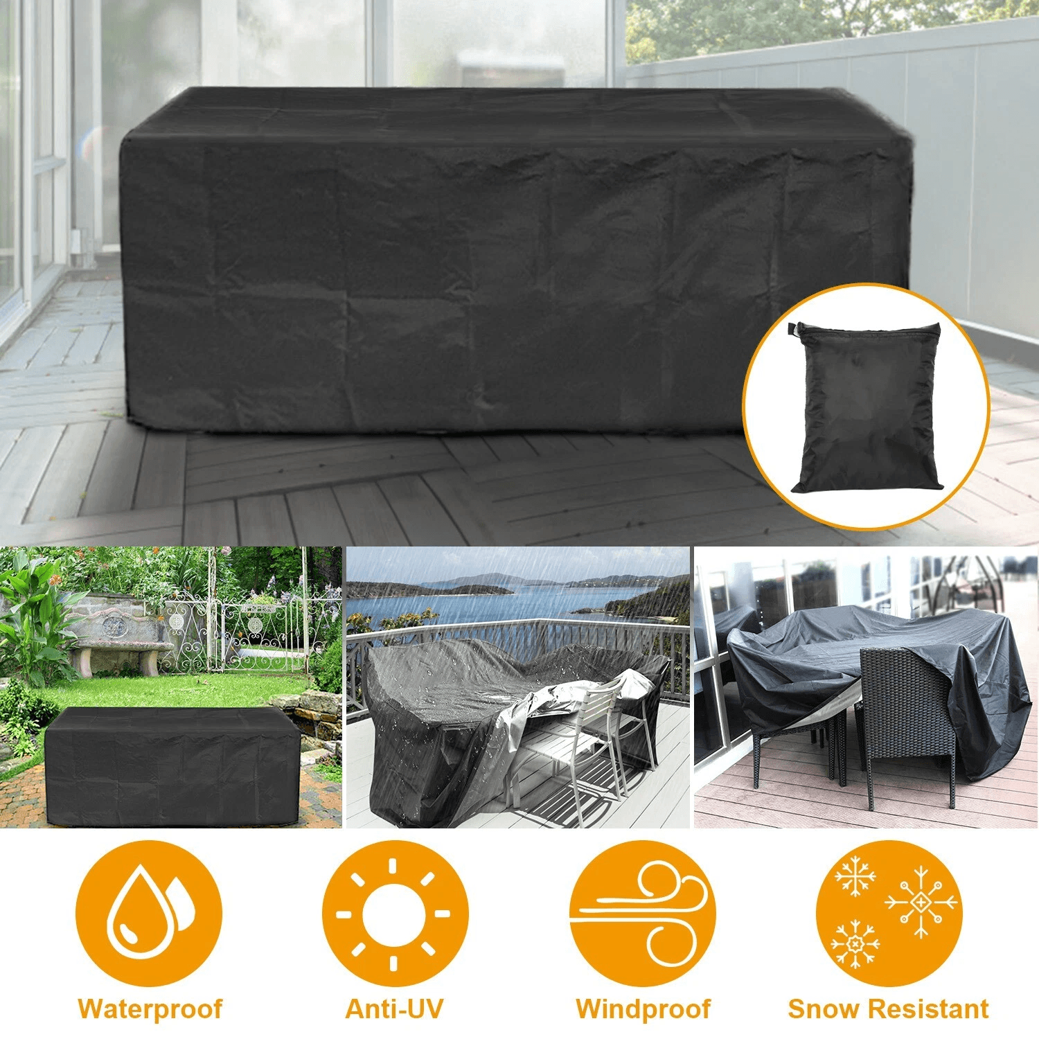 Waterproof Garden Patio Furniture Cover - Heavy Duty 210D Oxford Rectangular Outdoor Table Chair Protector