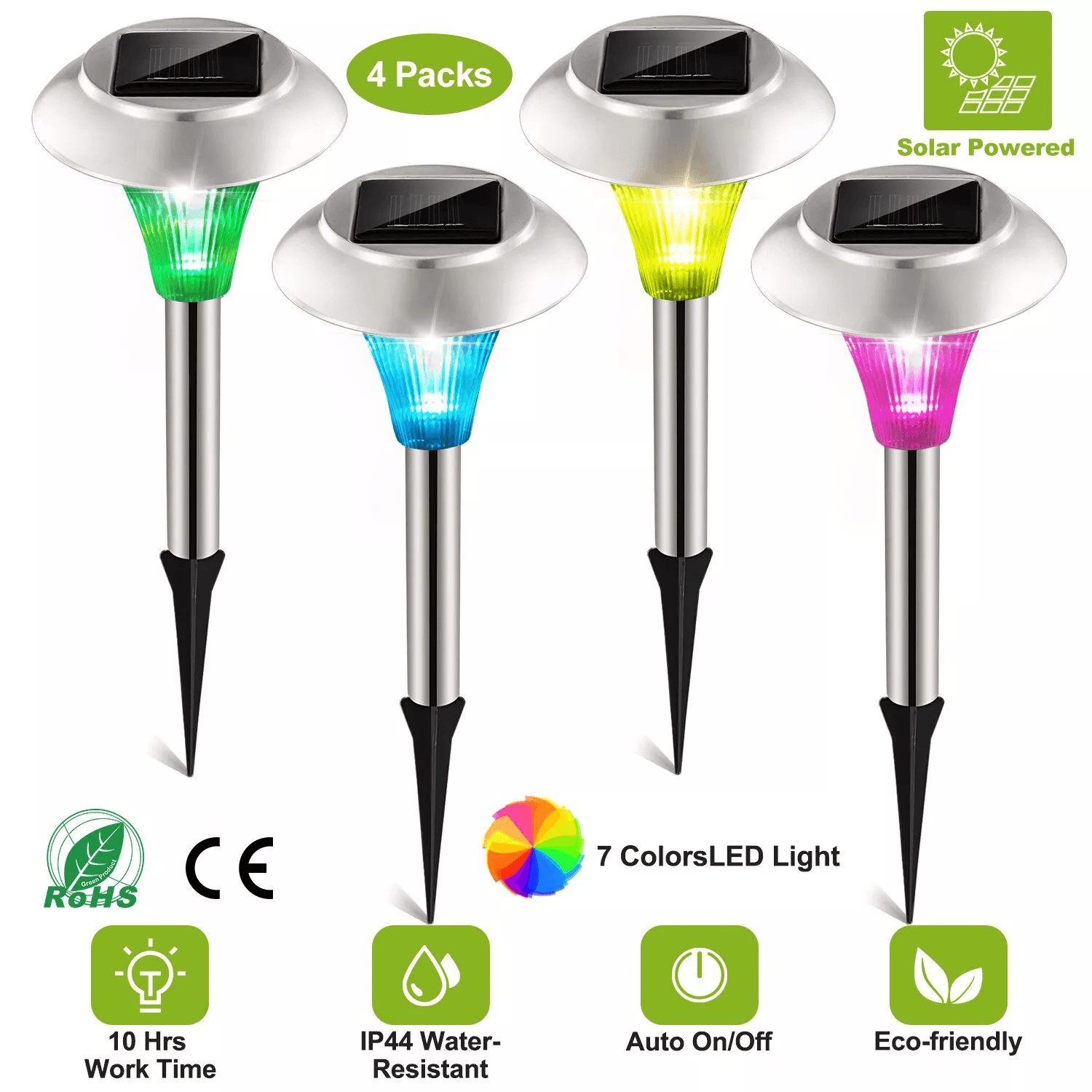 Solar Power LED Garden Lights Stainless Steel Outdoor Pathway Lights for Landscape, Lawn, Patio, and Yard Decor