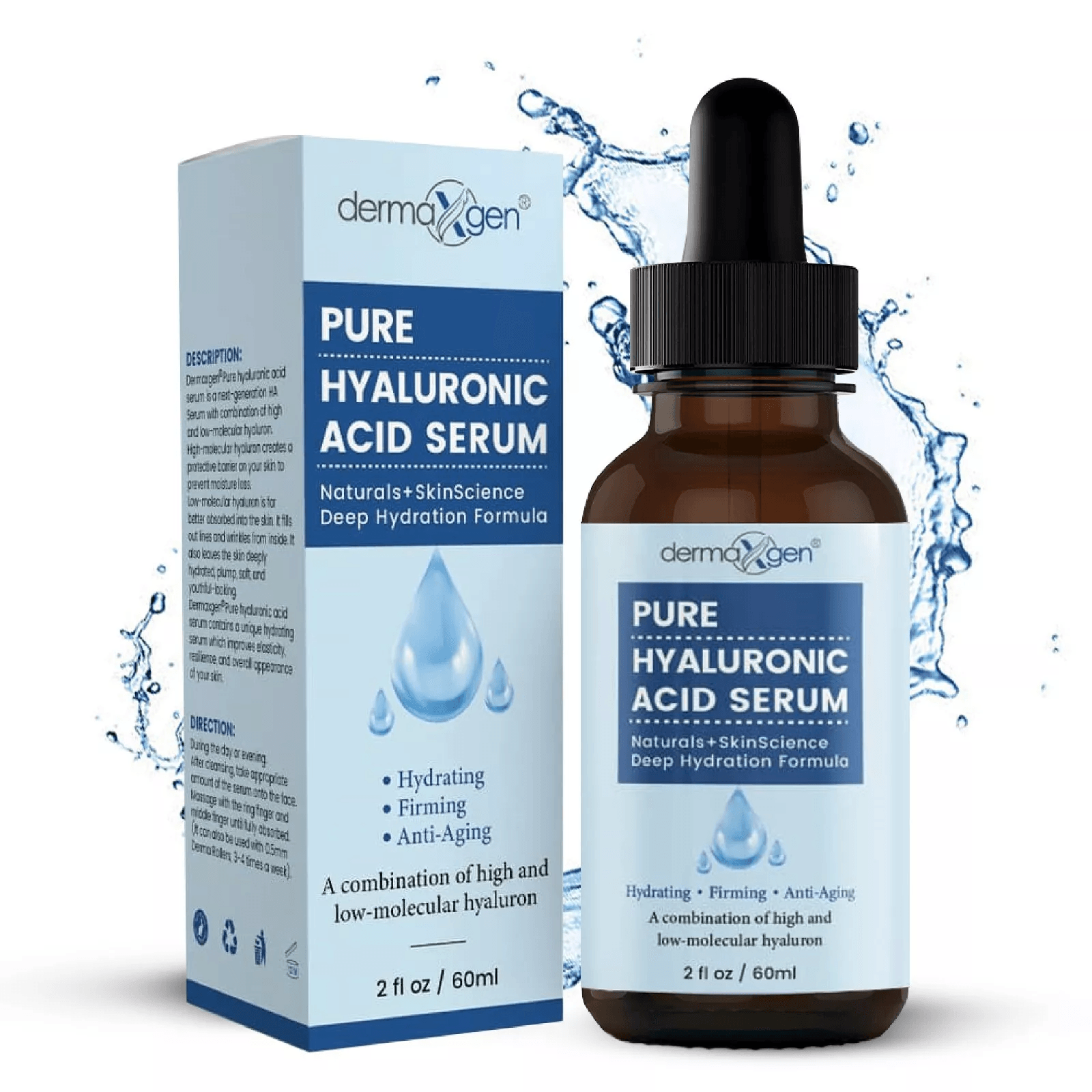 Dermaxgen Anti Aging & Anti Wrinkle Serum, PURE Organic Hyaluronic Acid Facial Moisturizer for Dry, Sensitive Skin