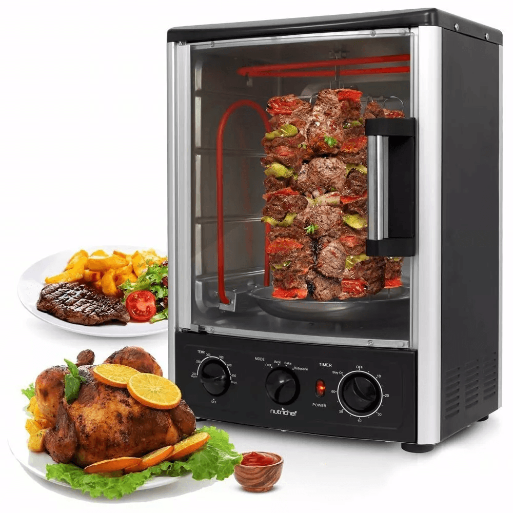 Nutrichef Vertical Countertop Rotisserie Oven, Upgraded Multi-Function Kitchen Oven for Grilling, Roasting & Baking