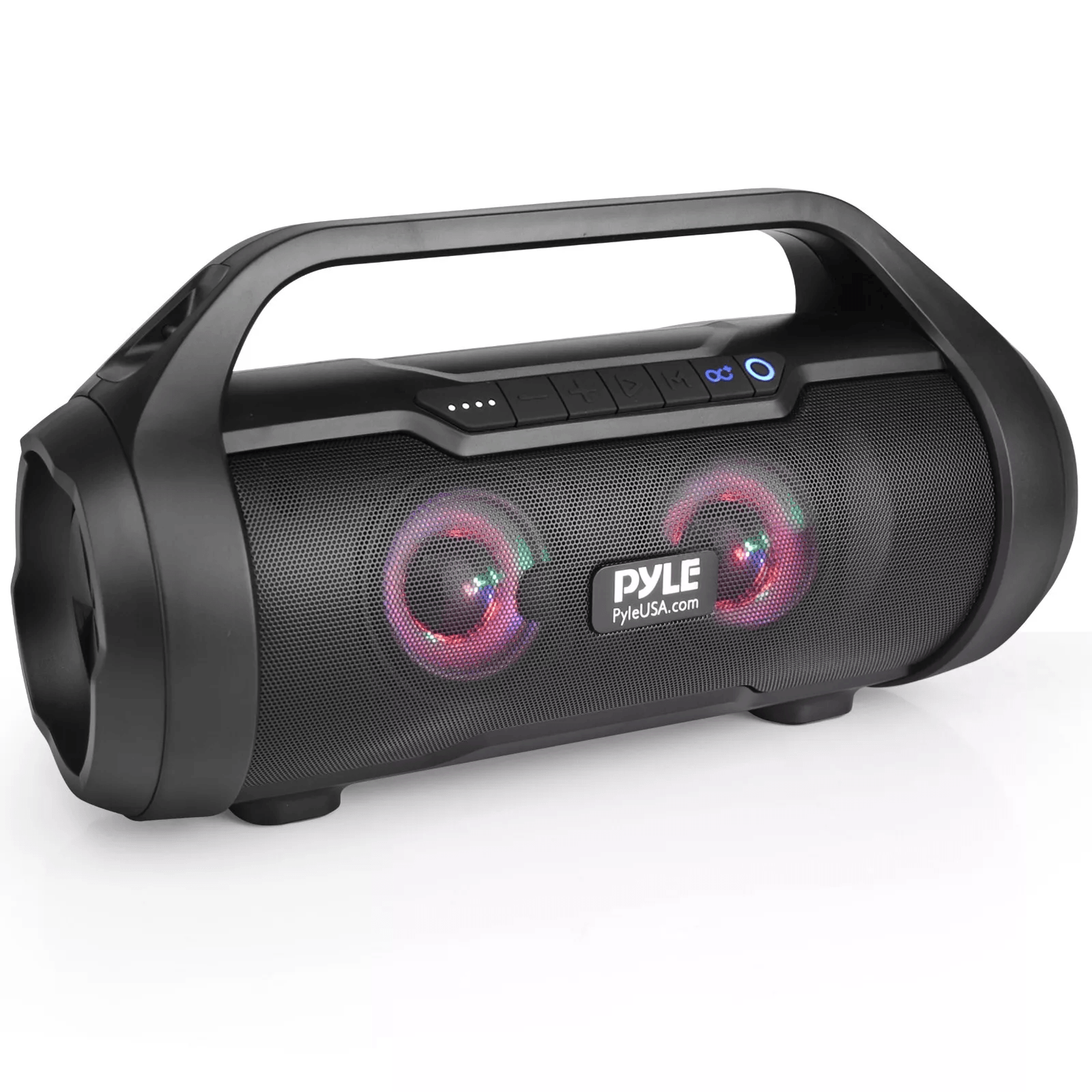 Portable Pyle Bluetooth BoomBox, Waterproof Stereo Speaker with RGB Lights & FM Radio