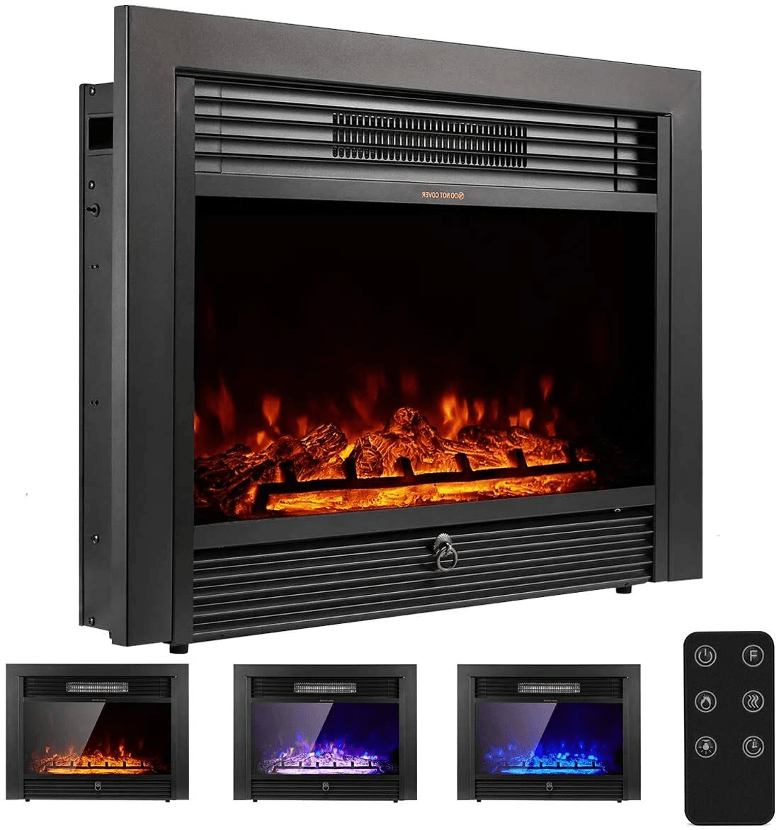 Electric Fireplace Insert - 3-Color Flame, 750W/1500W Heater, Remote & Timer, Wall-Mounted Recessed Design