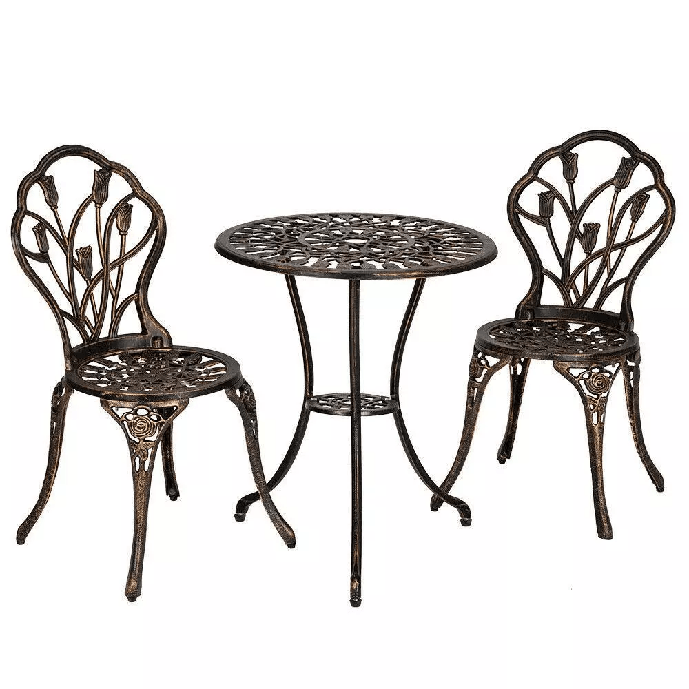 3pc Bronze Patio Bistro Set – Iron Table & Chairs | Inspire Uplift