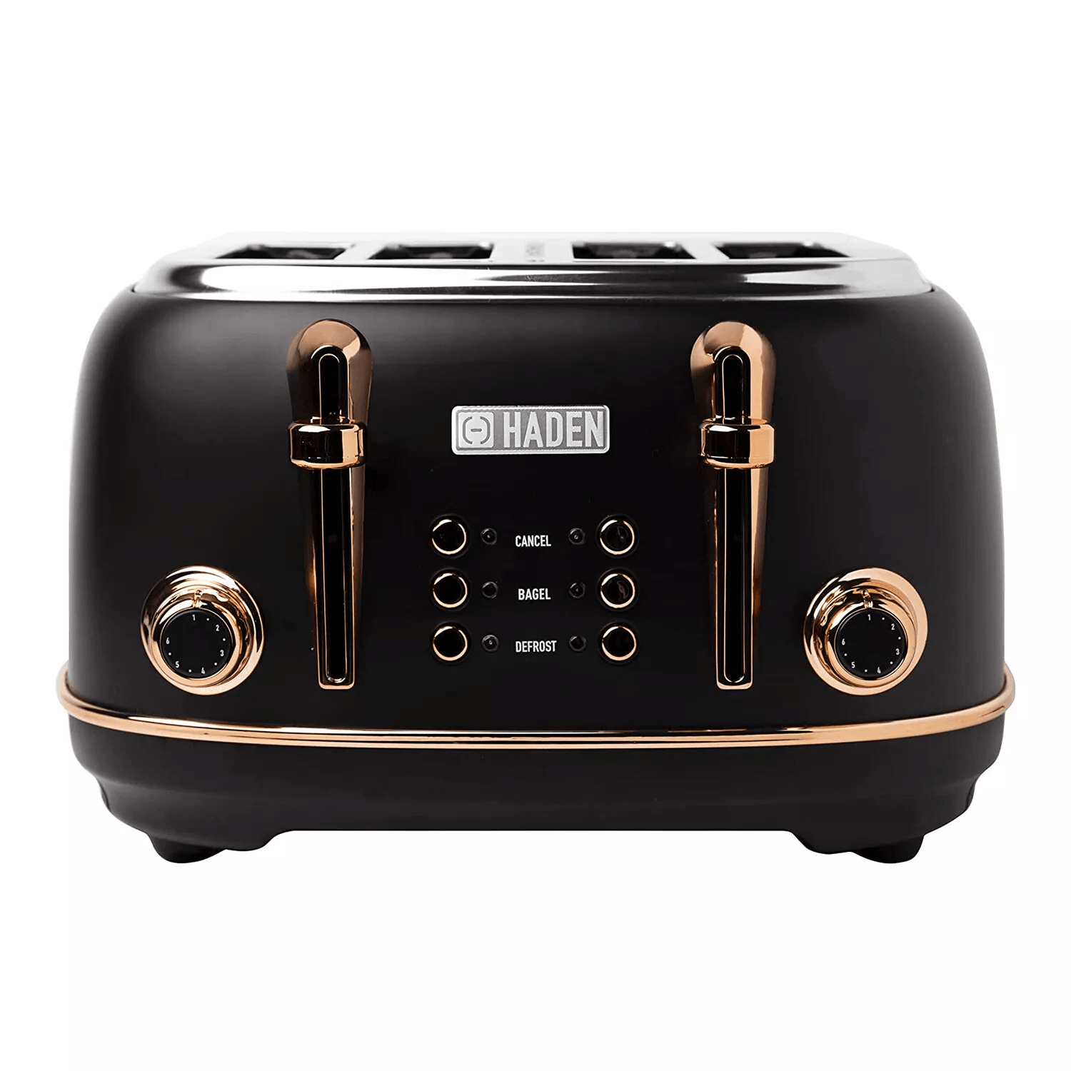 Haden Heritage 4 Slice Wide Slot Stainless Steel Toaster, Black & Copper - Retro Design, Bagel & Defrost Functions