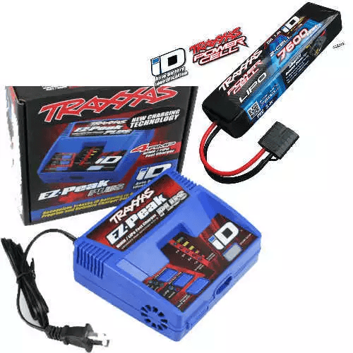 Traxxas EZ-Peak Plus Fast Charger with iD & 7600mAh 2S 7.4V 25C LiPo Battery - 4A Quick Charge for RC Vehicles