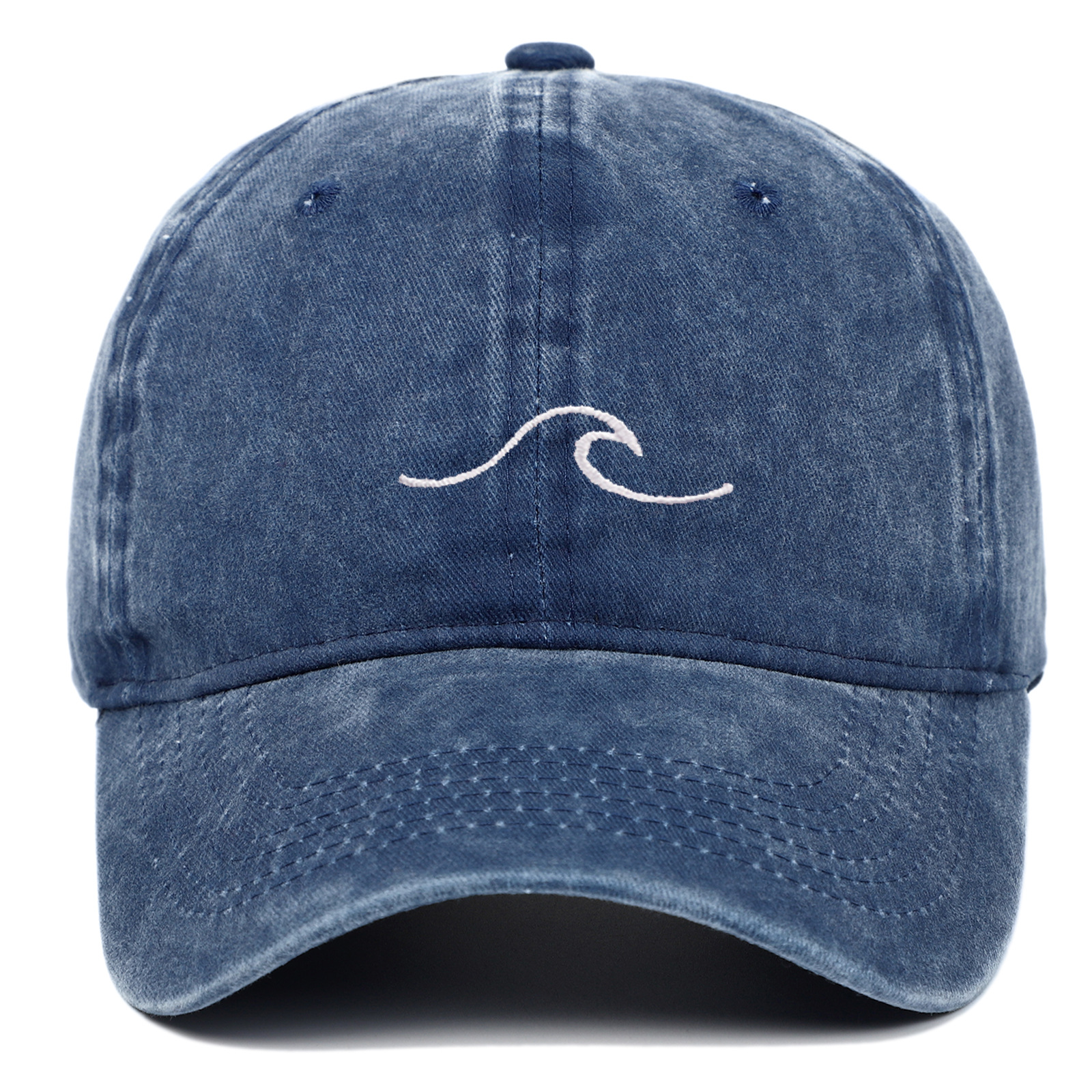 Wave Embroidered Washed Baseball Cap Retro Unisex Sun Hat for Travel & Everyday Wear