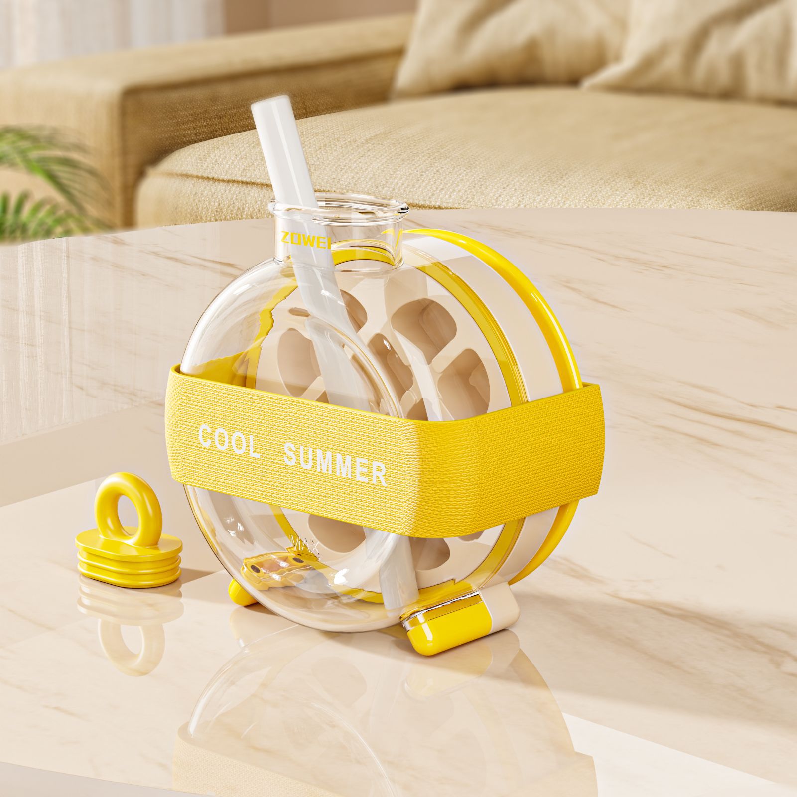 Zero Press Ice Cube Mold Bottle with Straw Portable Ice Maker