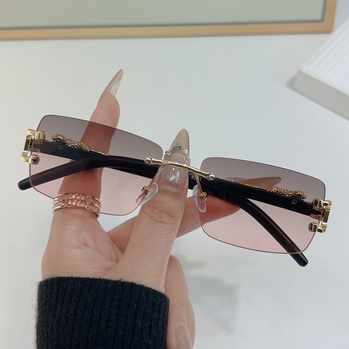 Frameless Rectangle Sunglasses for Men & Women Vintage Fashion UV Style Shades