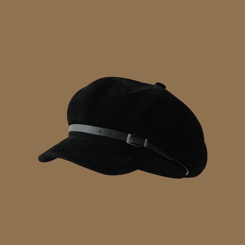 Vintage PU Leather Beret British Style Women's Newsboy Cap with Buckle