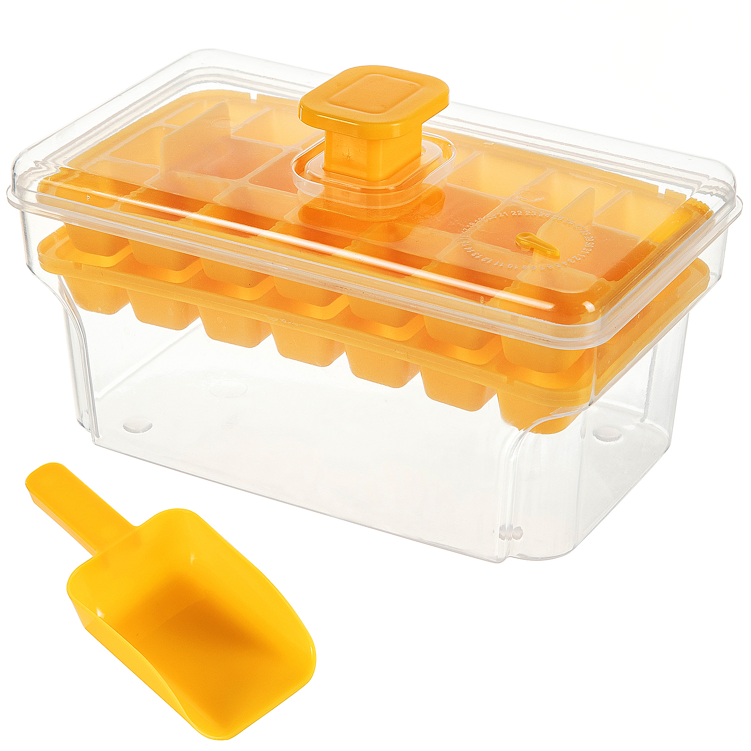 Easy Release Ice Cube Tray with Lid & Bin 68 Cube Stackable Ice Cube Maker for Freezers
