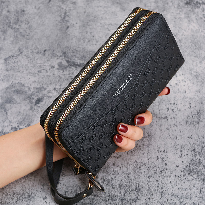 Elegant Leather Wallet for Women with Double Zipper Card Holder and Tassel Clutch Purse