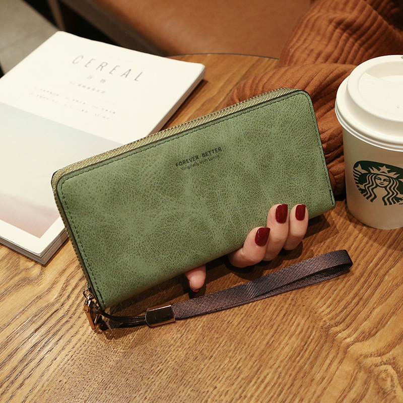 Long Leather Women Wallet Clutch with Zipper Phone Holder and Card Organizer