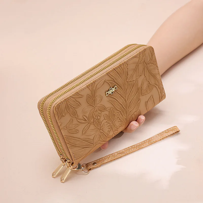 Womens Long Wallet with Double Zipper Large Capacity Printed Handbag Card Holder