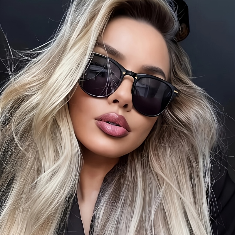 Women Cat Eye Sunglasses UV400 Square Fashion Black Rivet Shades