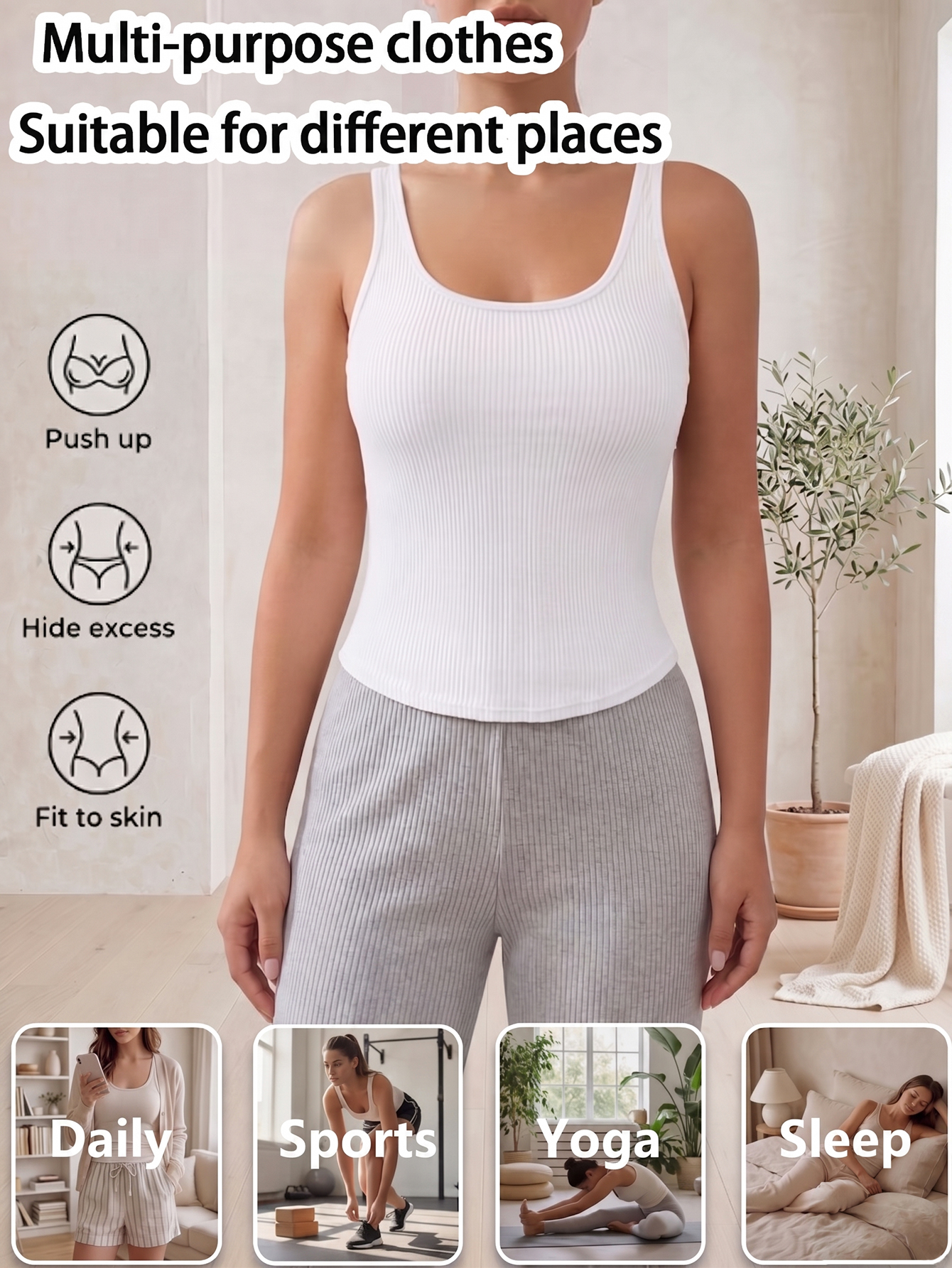 ComfortFlex Ribbed Tank Top with Built In Bra Seamless Racerback Yoga Camisoles