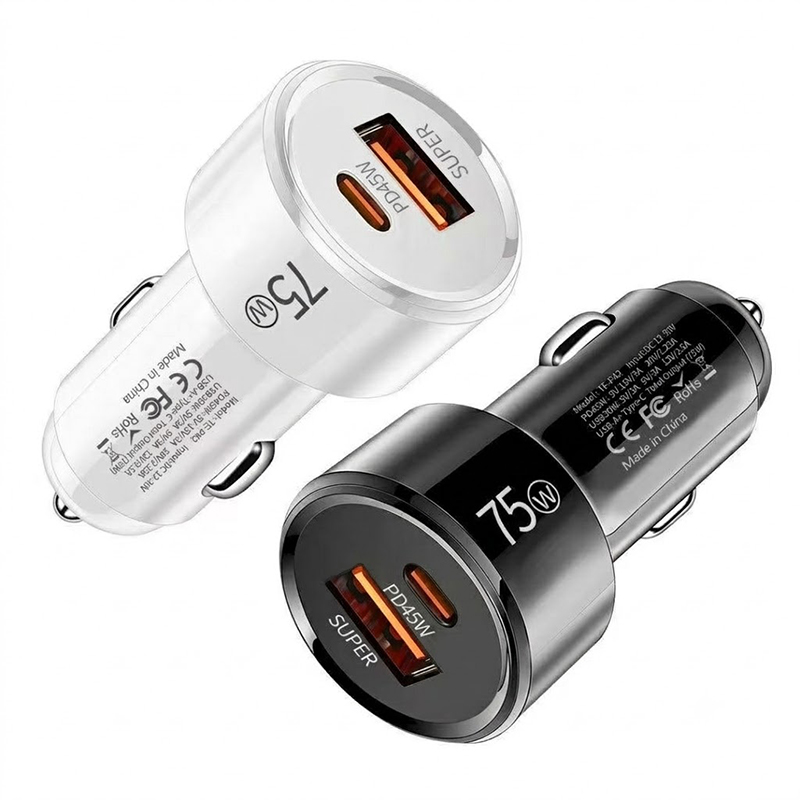 75W Car Charger Dual USB C & USB Fast Car Charger with 45W PD and 30W QC for iPhone & Android