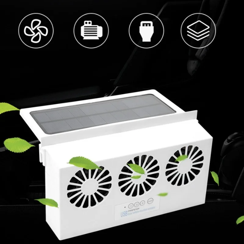 Solar Powered Car Window Exhaust Fan USB Rechargeable Car Ventilation Fan