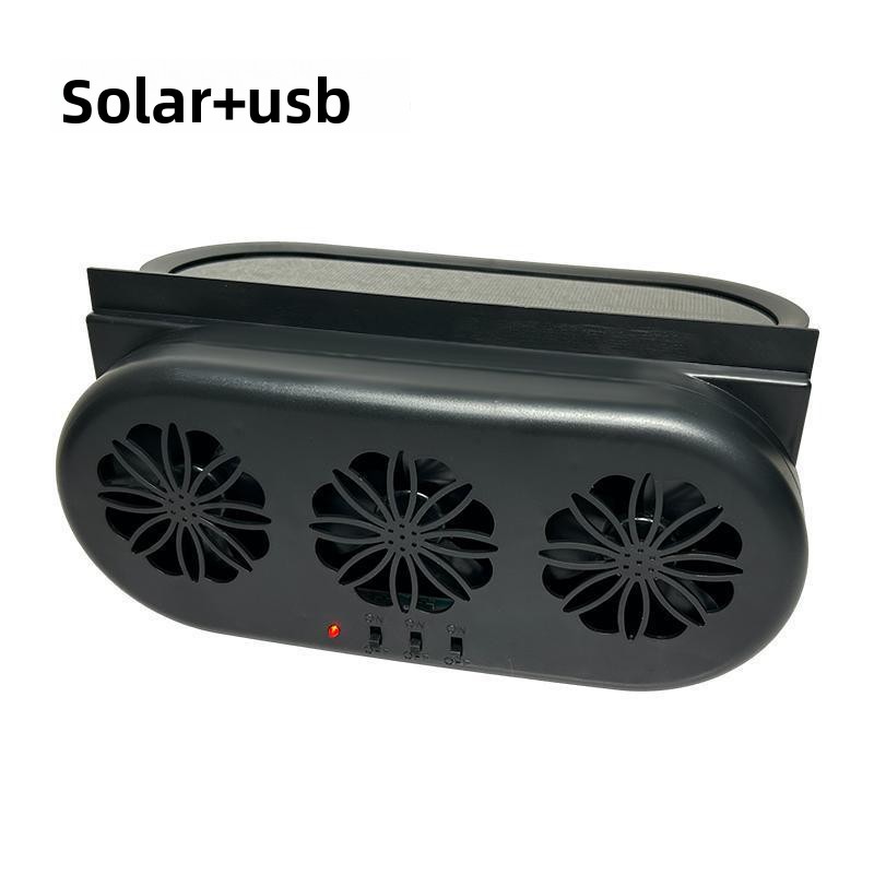 Solar & USB Car Cooling Fan Triple Head Air Circulation Vent Fan for Cars, SUVs & Trucks