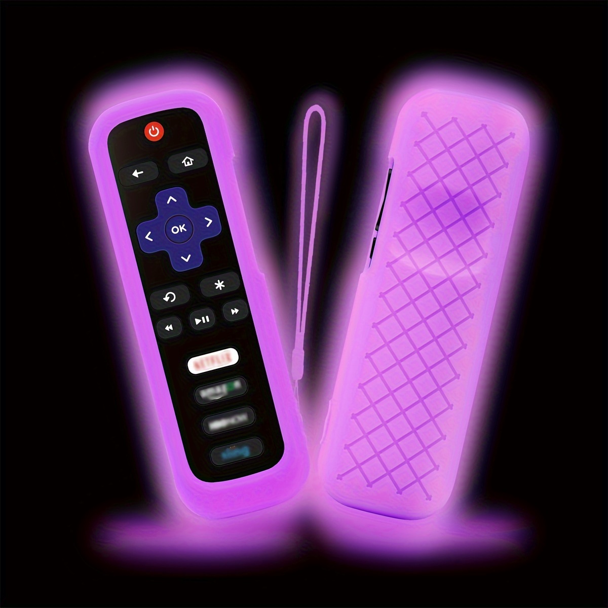 Glow in the Dark Silicone Remote Cover for Roku, TCL & Hisense TV Remotes with Wrist Strap