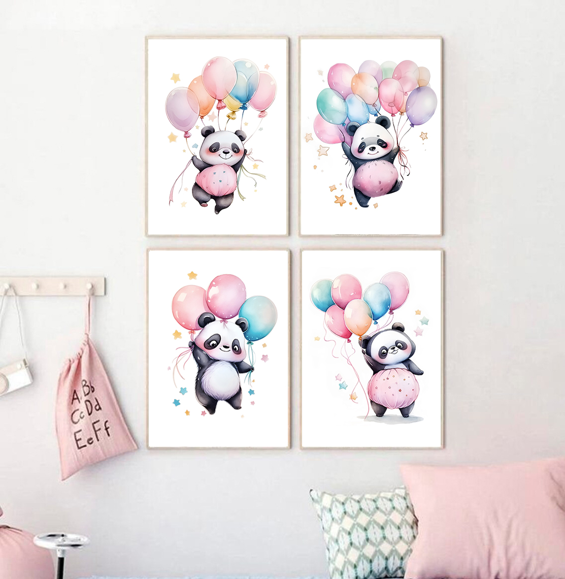 Nursery Decor Set of 4 Nursery Prints Girl Baby Panda Print | Inspire ...