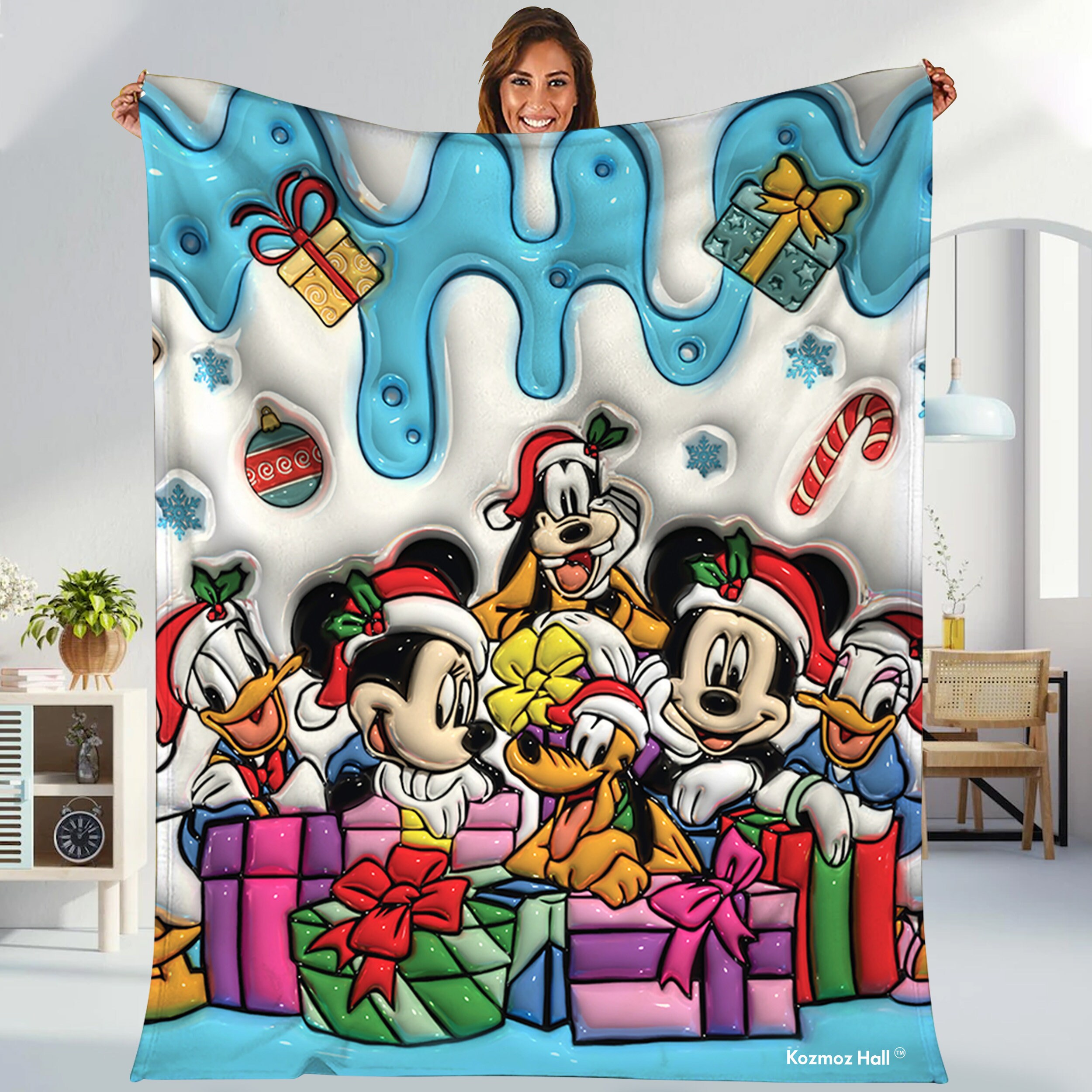 3D Inflated Christmas Mickey and Friends Blanket, Mouse And Inspire
