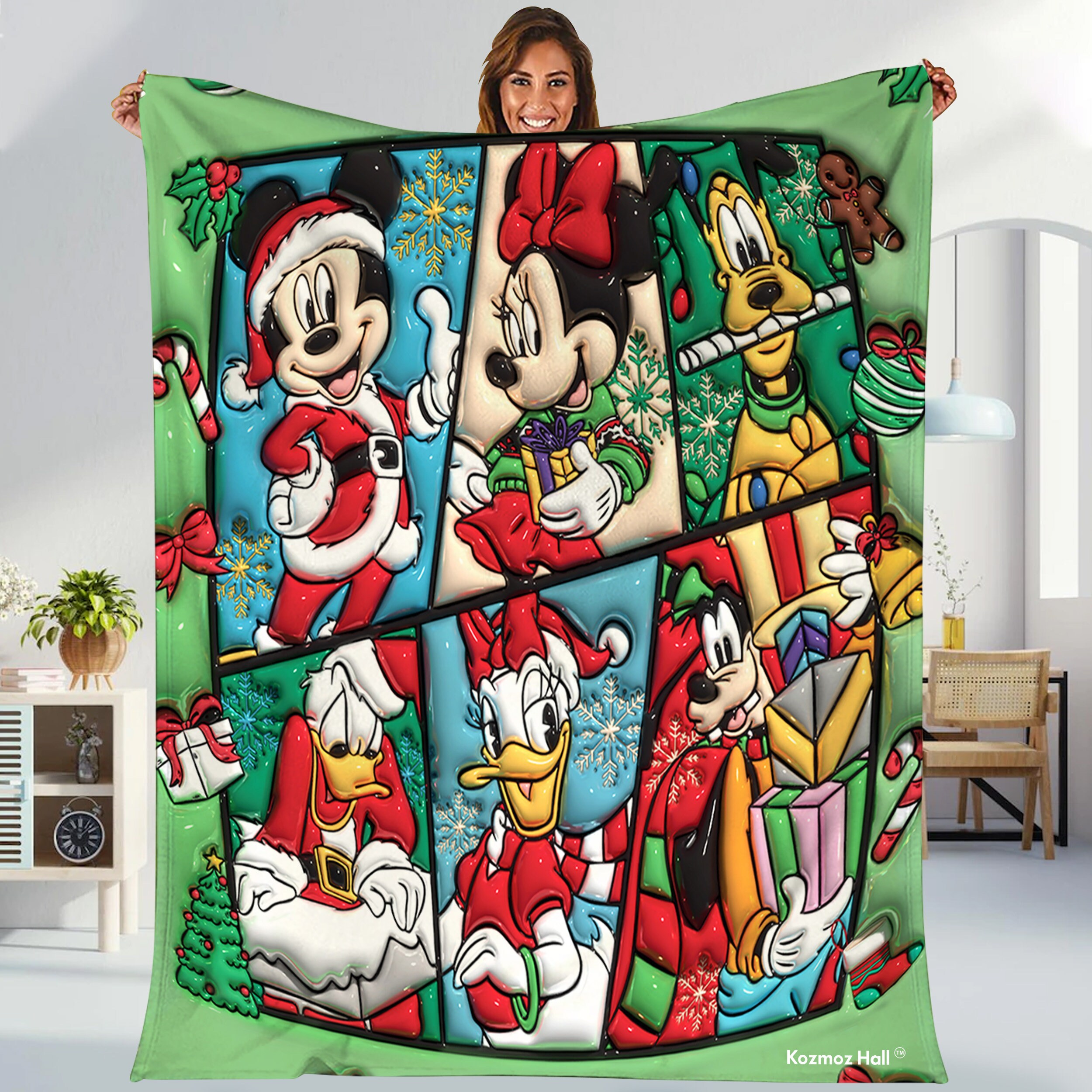 3D Inflated Christmas Mickey and Friends Blanket, Mouse And Inspire