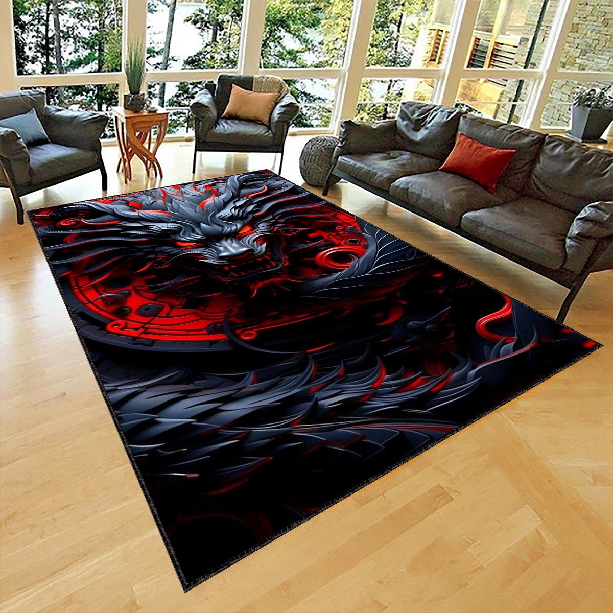 Seven Kings Rug Wolf King Rug, Red Dragon Rug, Japanese Decor Rug, Kids Room | Inspire ...