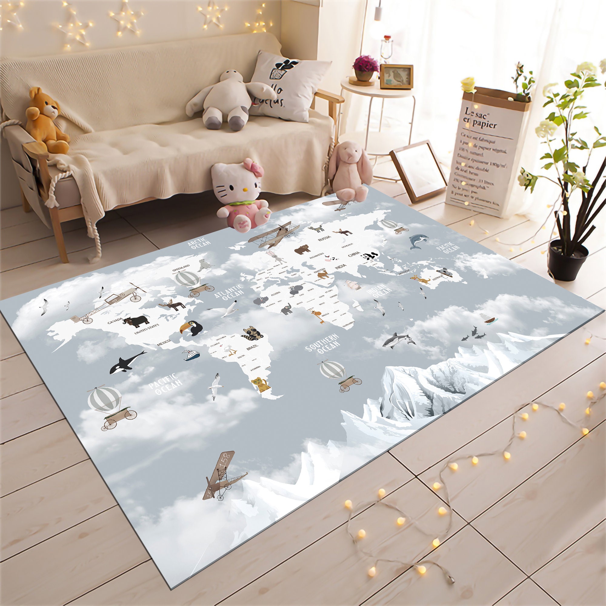 Animals Eart Rug,Map Rug, Kids Room Map Rug, Learning Earth, | Inspire ...
