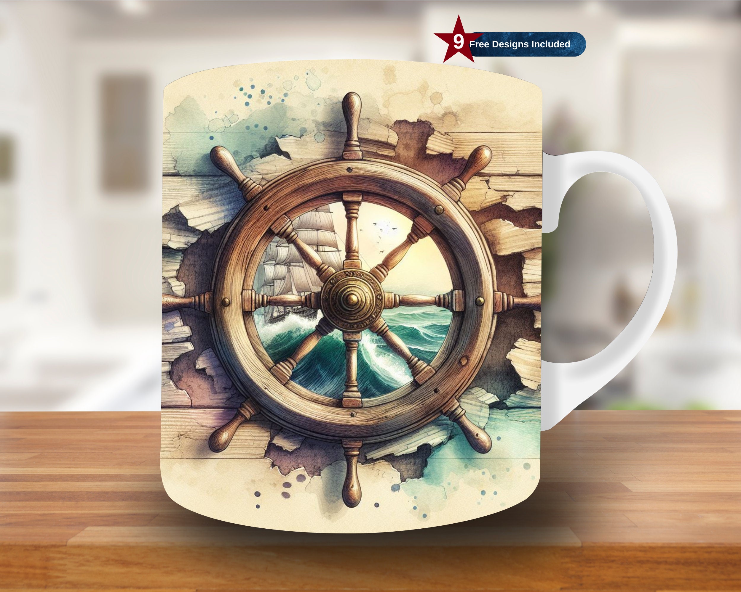 3D Watercolor Rudder Hole in a Wall Mug Wrap, 11oz & 15oz Mu | Inspire ...