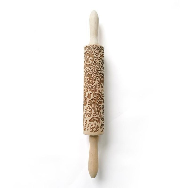 Christmas 3D Rolling Pin - Solid Maple Wood, Perfect for Holiday Baking, Great Gift for Bakers