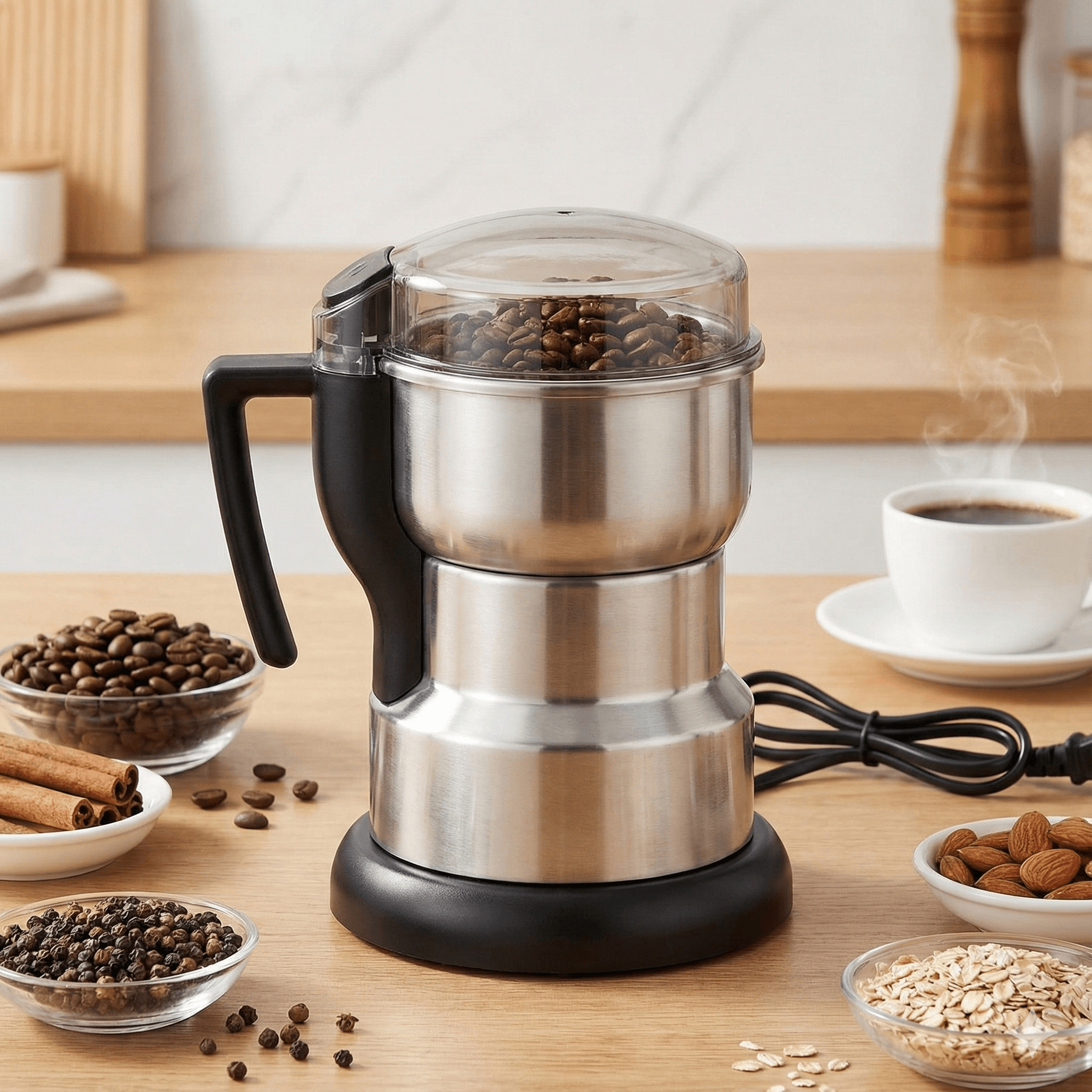 Electric Multifunctional Grinder for Coffee, Spices, Nuts, and Grains, Home Kitchen Machine for Bean