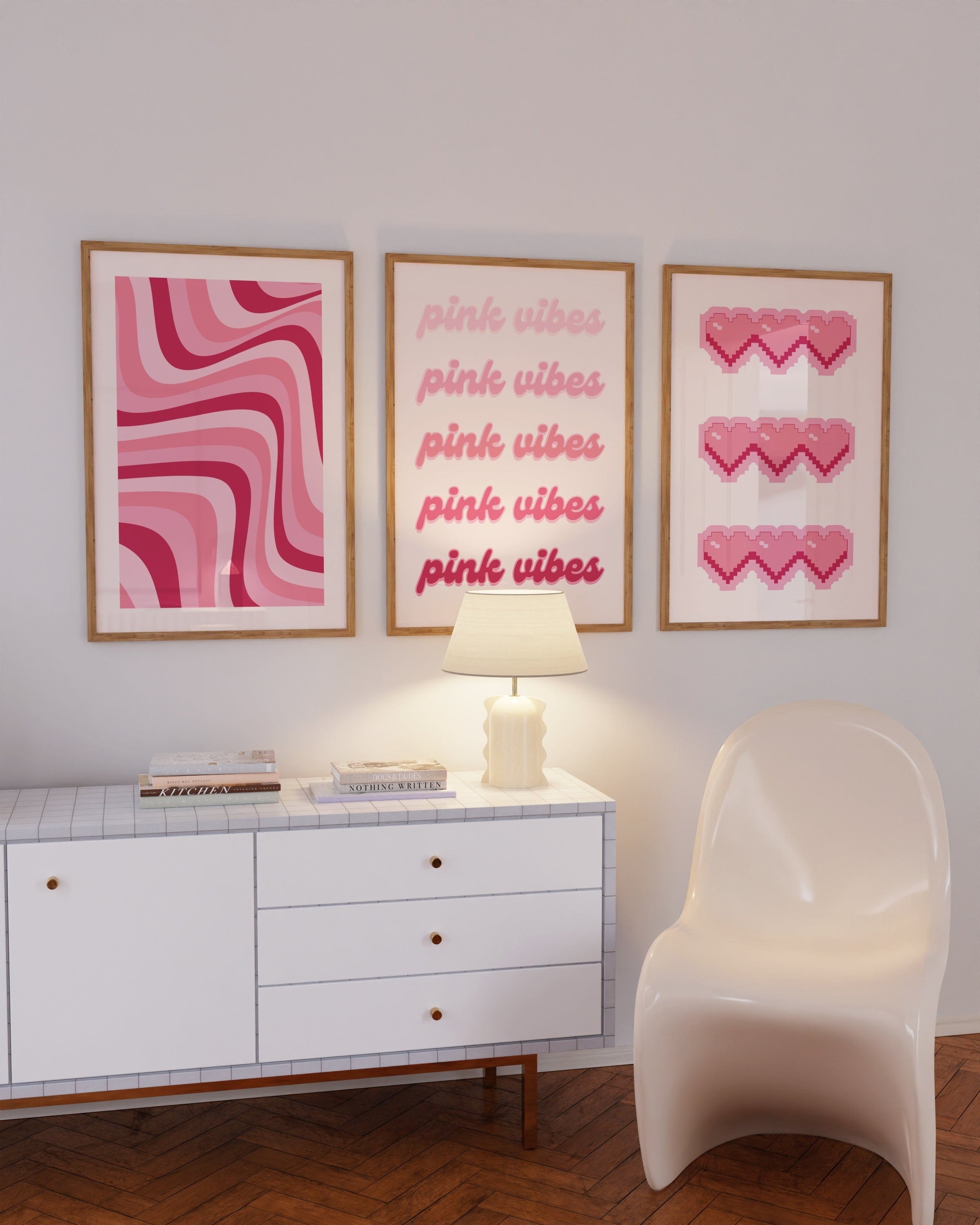 Set of 3 Hot Pink Preppy Posters, 3 Piece Retro Y2k Wall Art | Inspire