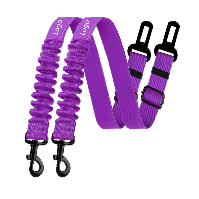 Retractable Pet Car Seat Belt Heavy Duty Safety Buckle for Dogs with Elastic Nylon Traction
