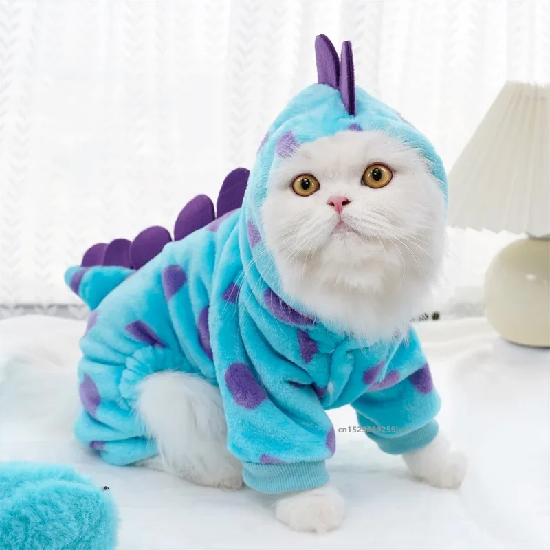 Cozy Dinosaur Hoodie for Pets, Thickened Warm Blue Autumn & Winter Coat for Small & Medium Dogs and Cats