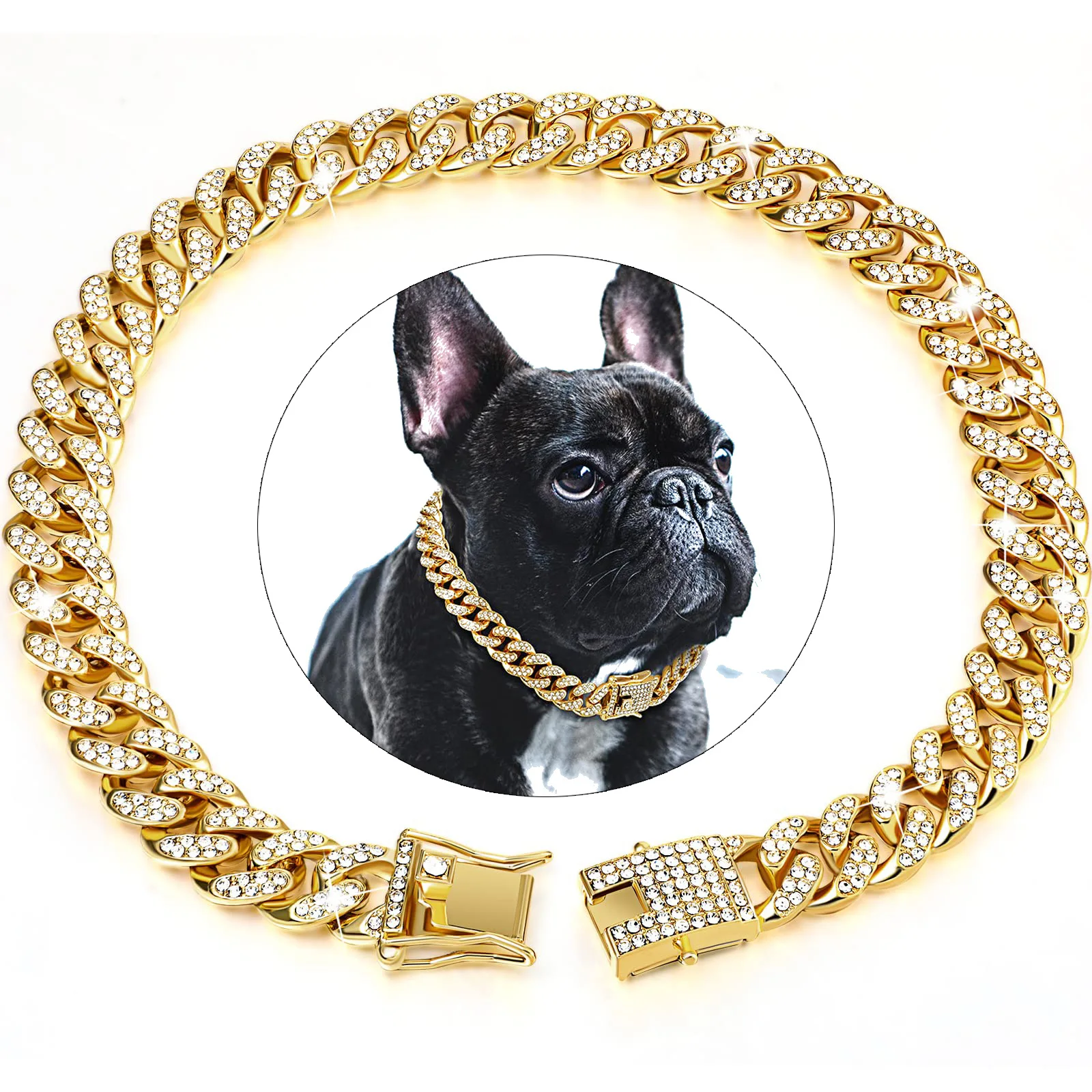 Luxury Cuban Link Dog Collar with Secure Buckle | Bling Metal Pet Jewelry for Dogs & Cats
