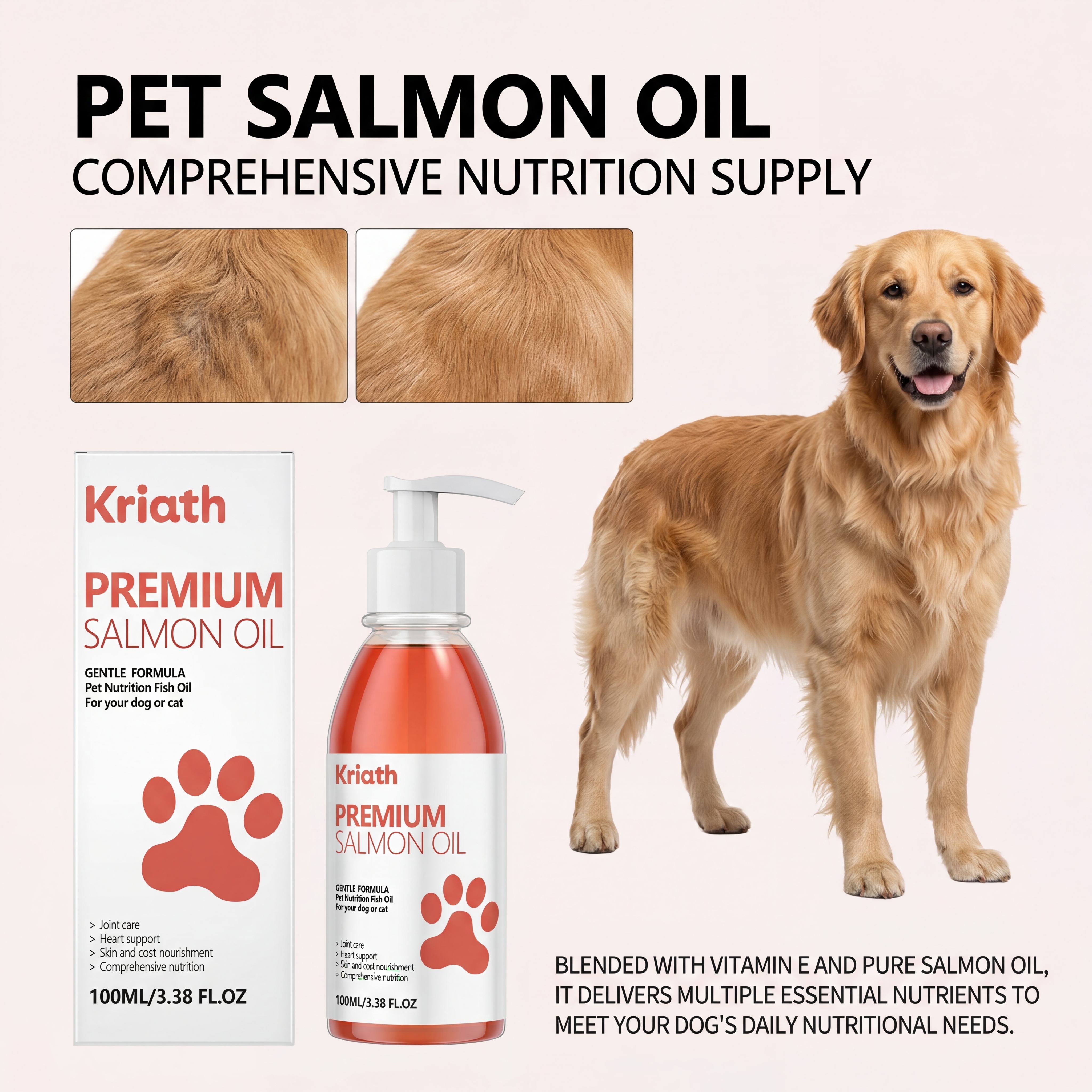 Premium Salmon Oil for Dogs and Cats Liquid Omega 3 Fatty Acids Pet Supplement for Skin