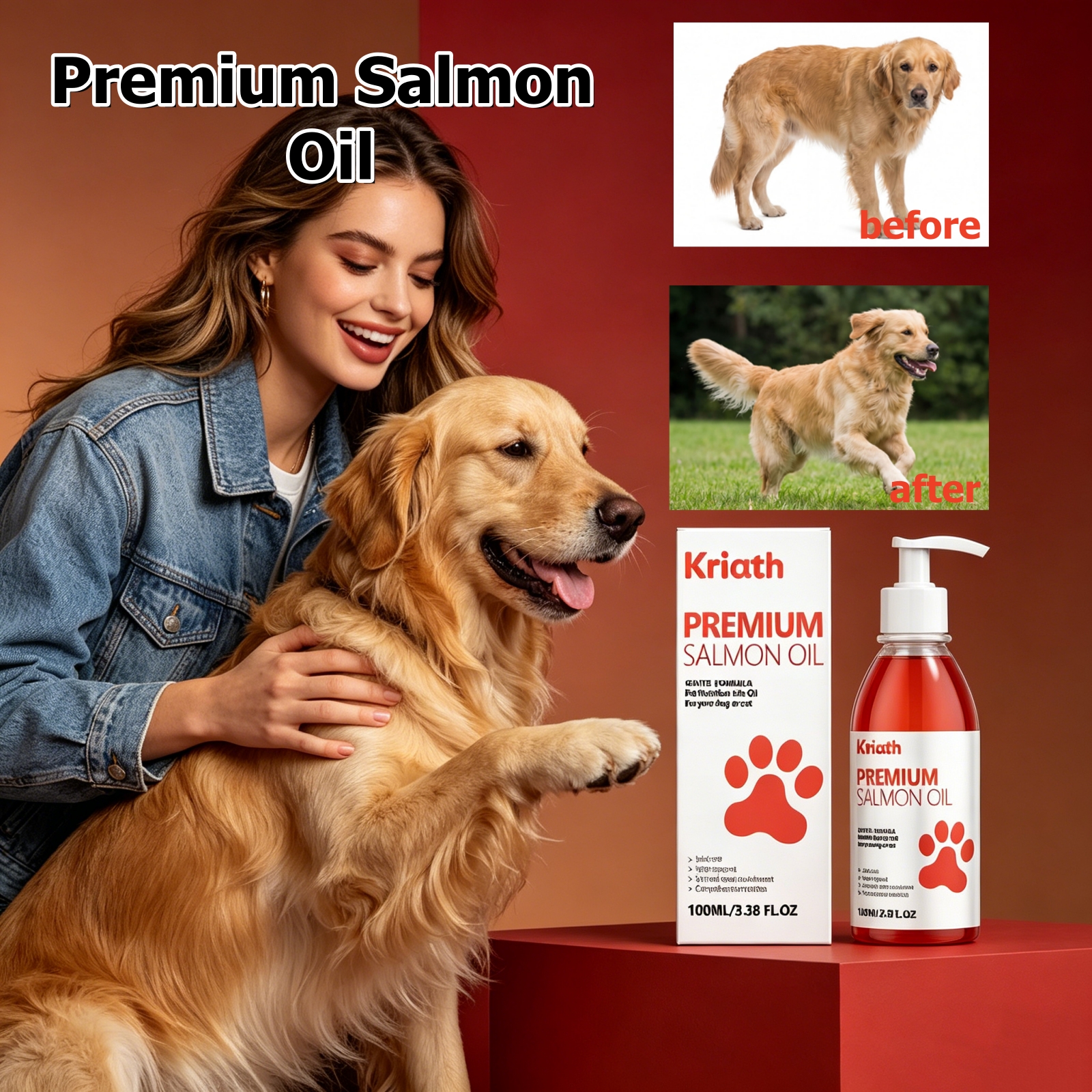 Premium Salmon Oil for Dogs and Cats Omega 3 Skin, Coat & Immune Support Supplement