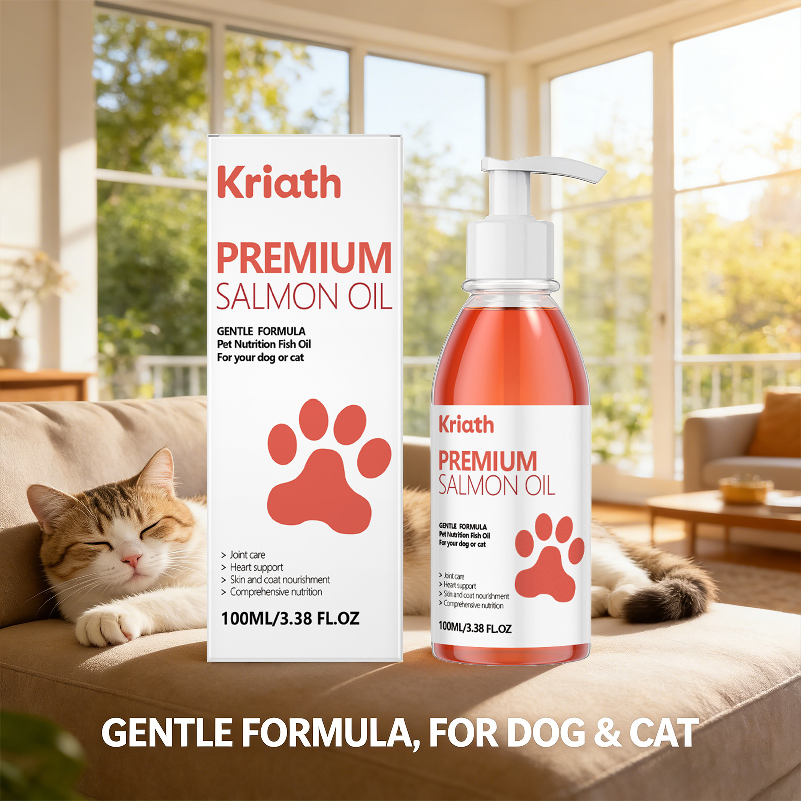 Cat Salmon Oil Omega 3 Supplement for Skin & Coat, Joint Support & Heart Health