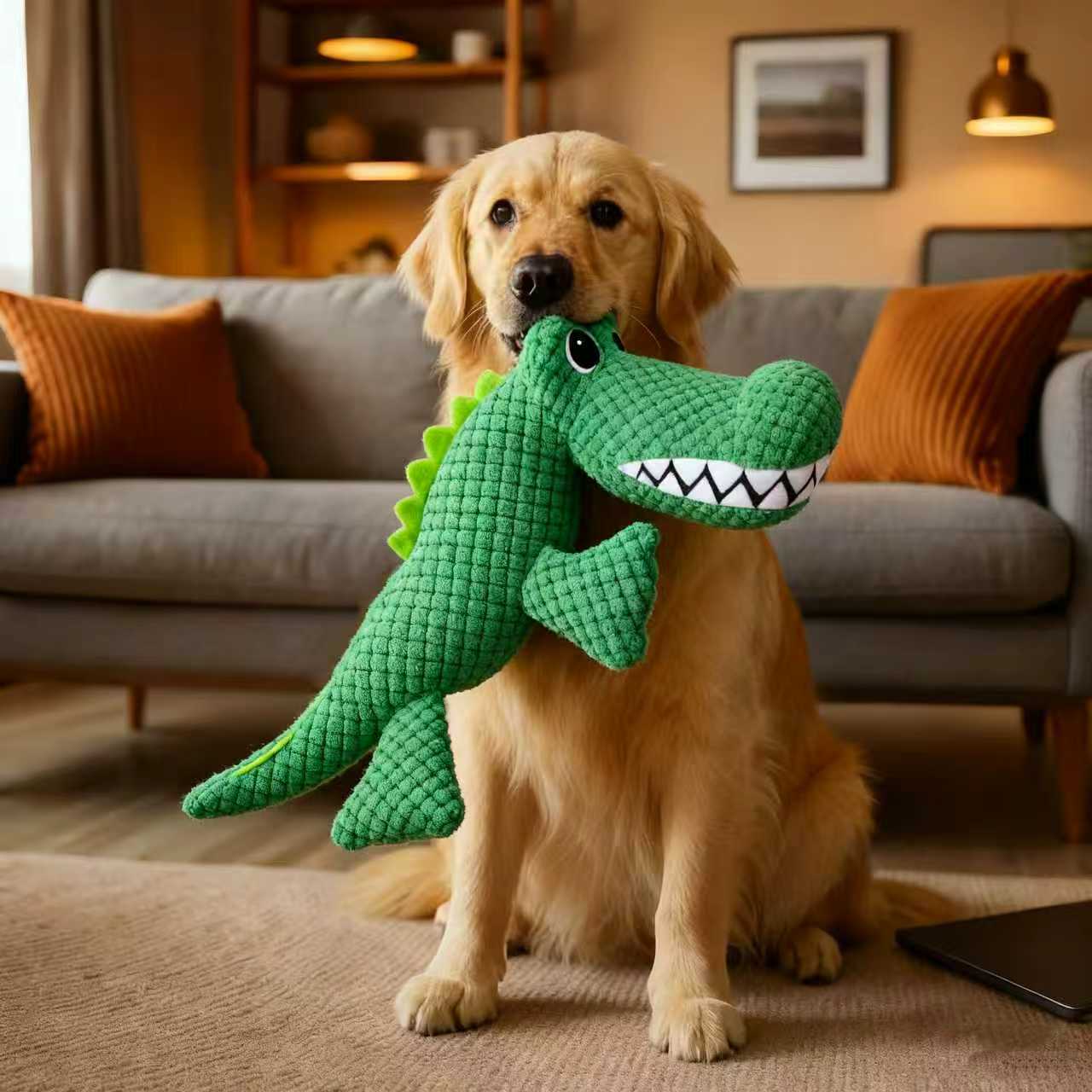Tough Squeak Dinosaur Dog Toy Chew Resistant Plush Squeaky Toy for Dogs & Cats
