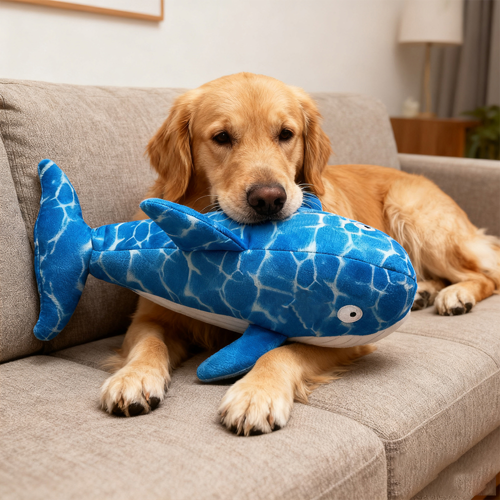 Whale Squeak Buddy Plush Dog Toy Durable Interactive Dog Chew Toy for Dogs & Cats