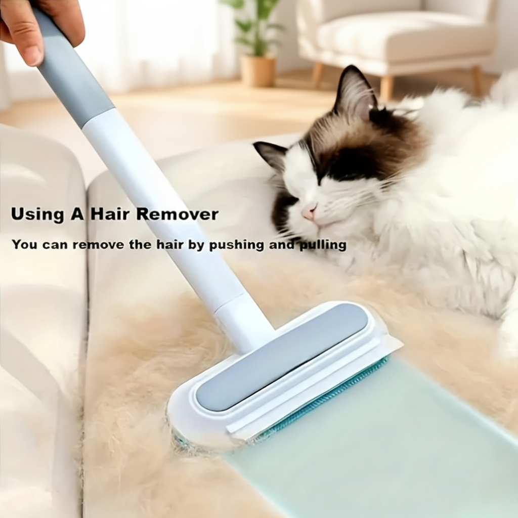 Long Handle Pet Hair Remover Brush for Sofa, Bed & Carpet Reusable Furniture Hair Remover