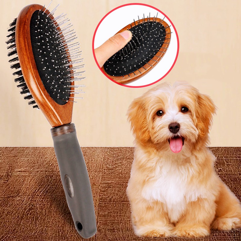 Double-Sided Dog Grooming Brush Wooden Pet Hair Remover Comb for Dogs & Cats